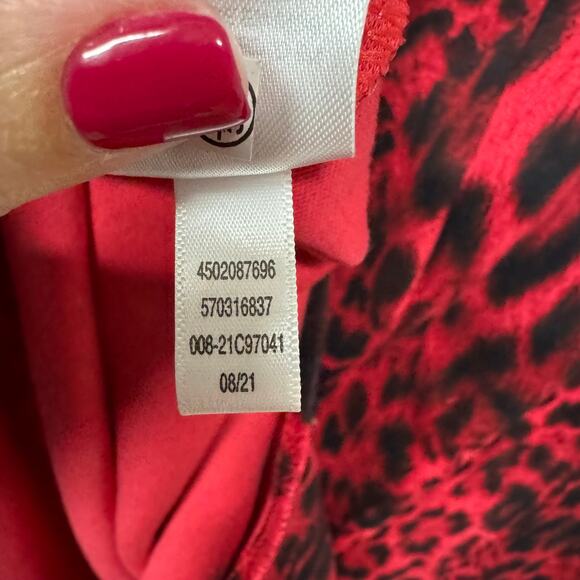 Chicos Womens Red Black Animal Print Mock Neck Long Sleeve Top Size 1/Medium/8 - Picture 8 of 10